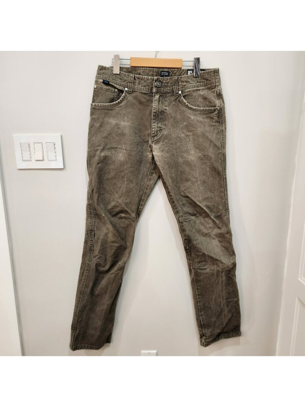 Kuhl Rydr Lean Pants Mens 32x34 Brown Canvas Hiking Articulated Knees Patinadyed